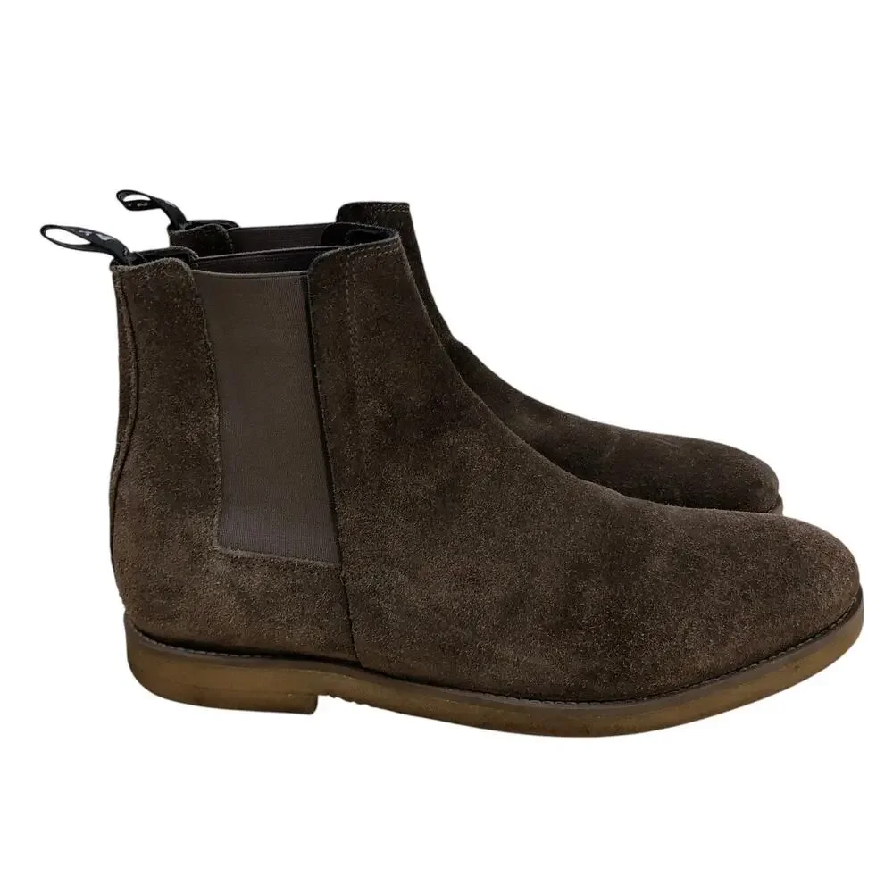 AllSaints Chelsea Boots Mens 9 Brown Suede Elastic Side Pull Tab Rubber Sole